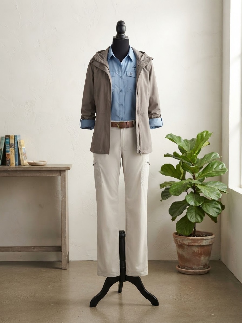 Eddie Bauer Beige Straight-Leg Micro Fleece Lined Rainier Pants
